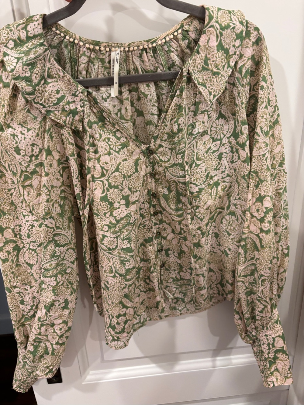 Anthropologie Green Floral Button-Front Women's Blouse